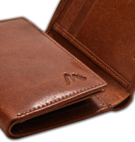 Miniatura 35 de Cartera de cuero RFID hecha a mano para hombres, elegante cartera de bolsillo frontal triple con 2 ranuras para identificación y 9 tarjetas, Negro
