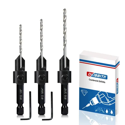 Juego de brocas avellanadoras de 3 piezas #10#12#16, brocas para sierra de agujero avellanado para carpintería 3 en 1, brocas piloto M2 ajustables