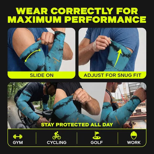 Miniatura 7 de ARMORAY Mangas de brazo para hombres y mujeres, protección solar UV, cubierta de tatuajes, manga deportiva para golf, correr, fútbol Corbata y tinte