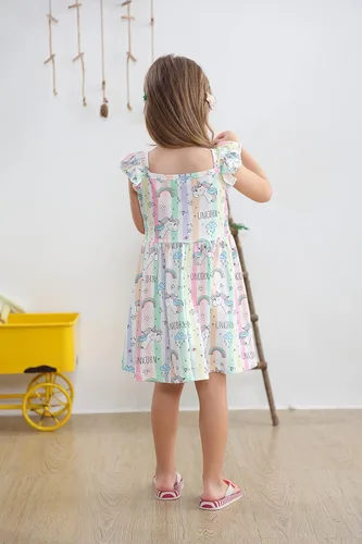 Miniatura 7 de Popshion Vestidos de niña con mangas con vuelo, vestido de verano para niños, fiesta de cumpleaños, sin mangas, vestido de 1 a 8 años