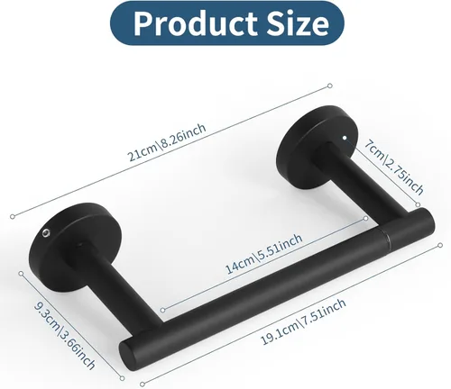 Miniatura 6 de Newfun Soporte de papel higiénico negro mate, SUS 304 de acero inoxidable ajustable, doble poste pivotante, soporte de pared para baño