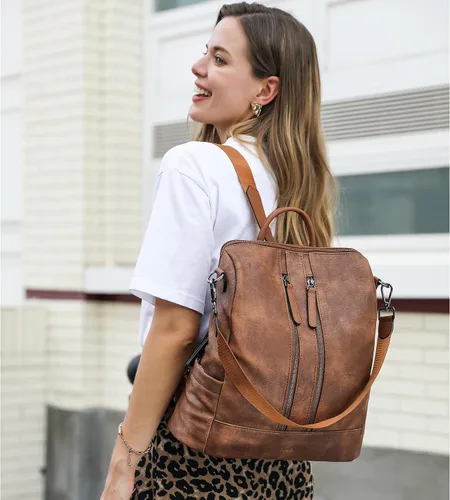 Miniatura 2 de CLUCI - Mochila de cuero para mujer, convertible, grande, para viajar, de diseñadora, moda, casual, bolso de hombro universitario