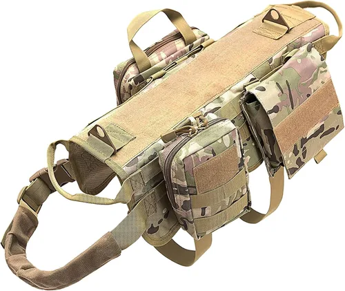 Miniatura 8 de AIWAI Arnés táctico para perro con bolsas, arnés de chaleco para perros grandes y medianos, arnés militar ajustable sin tirones con asa, caminar