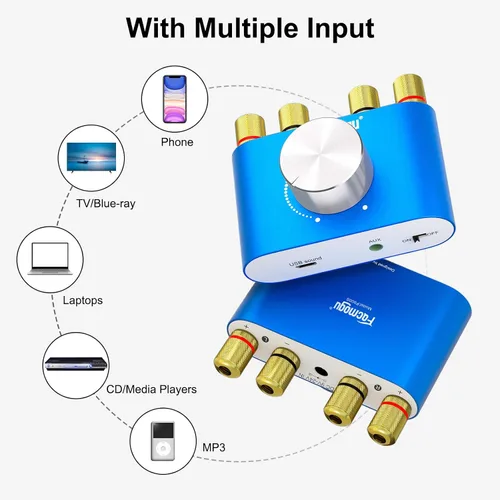 Miniatura 7 de Facmogu F900S - Mini amplificador de potencia Bluetooth 5.0 de 160 W, amplificador de sonido estéreo Hi-Fi digital de 2 canales 80 Wx2, receptor