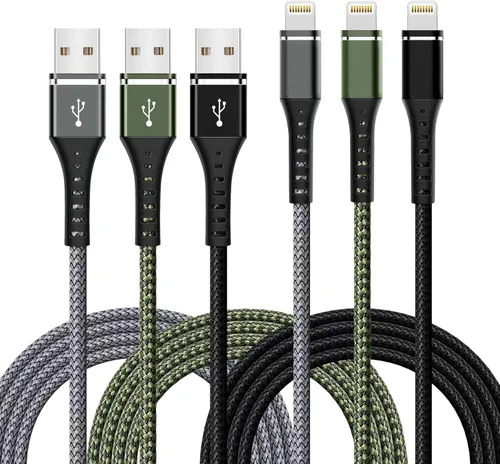 [Certificado Apple MFi] Cargador de iPhone de carga rápida, paquete de 3 cables Lightning de 3 pies, cable de carga de nailon trenzado para iPhone
