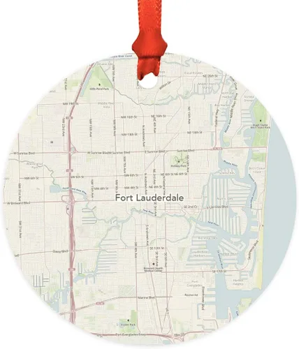 Miniatura 47 de Andaz Press Mapa de la ciudad de Estados Unidos redondo de madera natural MDF ornamento de Navidad, Akron, Ohio Vintage Mapa, 1 paquete, larga