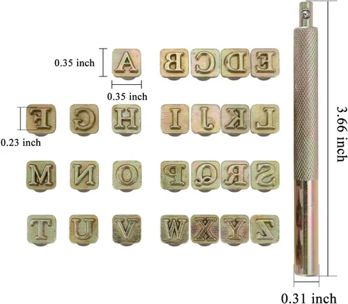 Miniatura 3 de Yoption Juego de 27 herramientas de estampado de carrocería de cuero, 26 sellos del alfabeto, herramienta de perforación de acero de 0.236 in+1