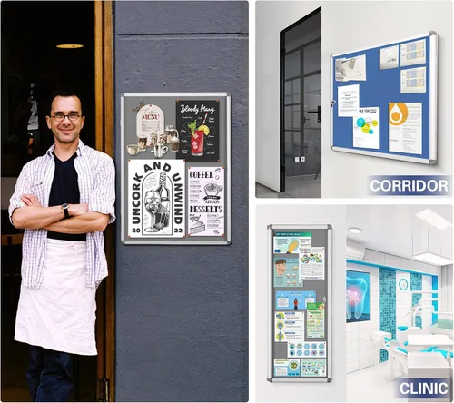 Miniatura 8 de SWANCROWN - Tablero de anuncios con cerradura a prueba de manipulaciones y cerrado para hogar, oficina y escuela, montado en la pared, de tela azul