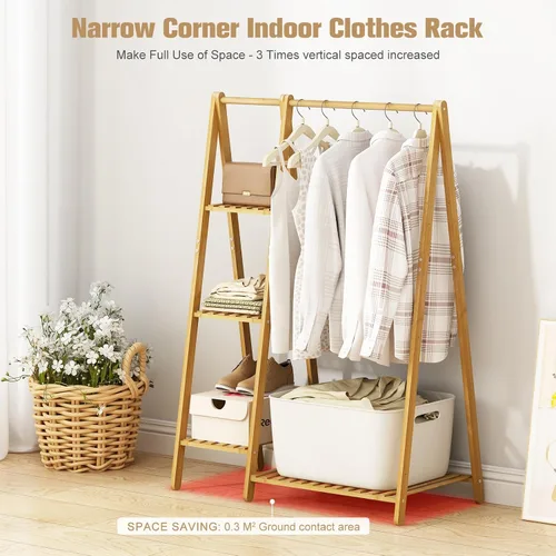 Miniatura 2 de Perchero pequeño de bambú, perchero de ropa para niños, mini perchero de madera con estantes, percheros cortos para disfraces para colgar paños