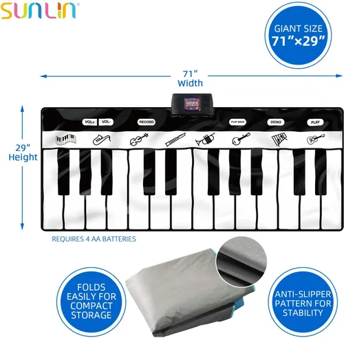 Miniatura 4 de SUNLIN Alfombrilla de piano de 6 pies, tapete de teclado de piso: 24 teclas, 10 demostraciones, 8 sonidos de instrumentos, grabación y reproducción
