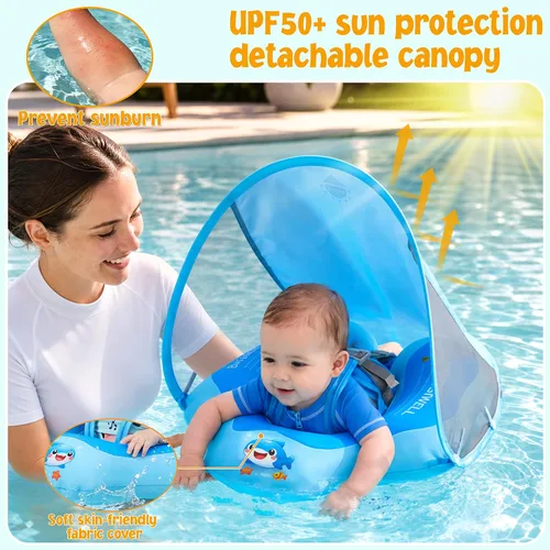 Miniatura 2 de Flotador de piscina para bebé con toldo UPF50+, cubierta de tela suave, flotadores para bebé con asiento de seguridad, flotadores para bebés de 6 a
