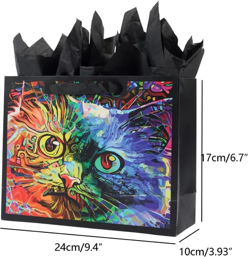 Miniatura 4 de ysmile Juego de bolsas de regalo premium con bolsa de papel de boutique con asa tamaño grande y pequeño - Gato Gato (Large y Medium)