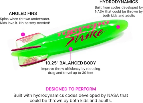 Miniatura 3 de SpinFin - Cohete torpedo de piscina de 10.25 pulgadas, tamaño grande, ultra premium, gira y se desliza hasta 35 pies como fútbol submarino