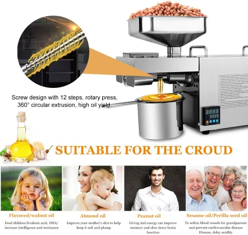 Miniatura 8 de CGOLDENWALL Máquina de prensa de aceite, prensa de aceite automática, control inteligente de temperatura, extractor de aceite de acero inoxidable
