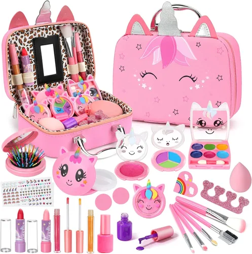 Heaning Juguetes de maquillaje lavable para niñas - Kit de maquillaje real, juego de maquillaje para niños, princesa, disfrazarse, juguetes de