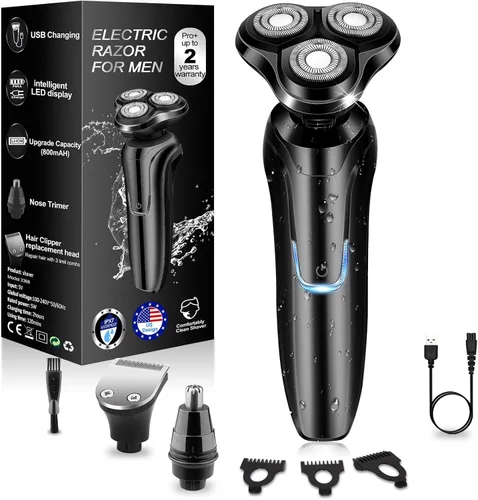 Miniatura 8 de Maquinilla de afeitar eléctrica para hombres, rasuradoras rotativas para hombres, impermeable, recargable en seco y húmedo para rostros de hombres