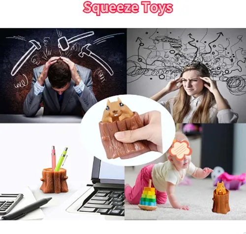 Miniatura 2 de Juego de 3 piezas de juguetes de ardilla para apretar, taza de ardilla malvada, juguetes sensoriales para ansiedad, juguete para apretar