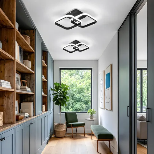 Miniatura 2 de CANEOE Lámpara LED de techo de pasillo de 15.75 pulgadas, lámpara de techo LED moderna cuadrada de 6000 K, lámpara de techo negra de 25 W para Negro