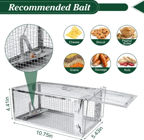 Miniatura 3 de Trampa humana para ratas, 10.75 x 5.43 x 4.41 pulgadas, trampas de metal para ratones y otros animales vivos pequeños, fácil de atrapar y liberar