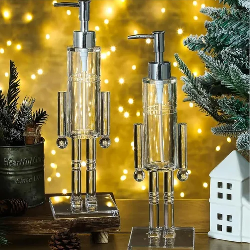 Miniatura 6 de Dispensador de jabón Cascanueces, Dispensador de jabón navideño Cascanueces de acrílico transparente, Dispensador decorativo recargable con Bomba