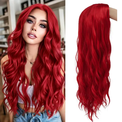 Miniatura 8 de Peluca larga y rizada ondulada, color negro y verde, peluca sintética natural con raya en medio para cosplay, pelucas de pelo para mujeres