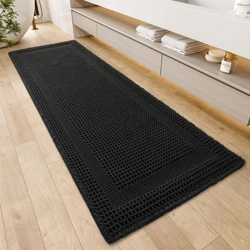 Miniatura 18 de AMOAMI Alfombra de Baño con Textura Waffle, Alfombras de Baño Absorbentes para Baño Antideslizantes, Alfombras de Baño Lavables a Máquina con Borlas