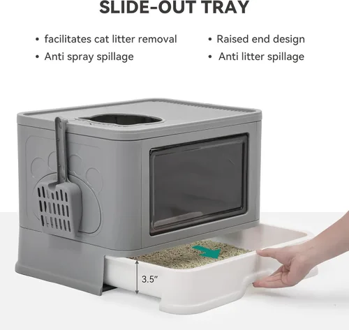 Miniatura 4 de YITAHOME Caja de arena grande cerrada para gatos con cubierta de tapa, inodoro con capucha para gatos sin olor con cuchara de arena, filtro Gris