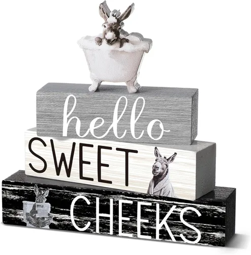 Miniatura 23 de Cinnvoice 4 piezas de decoración de baño de gato negro, decoración de baño de granja Hello Sweet Cheeks, centro de mesa, regalo para Navidad, San