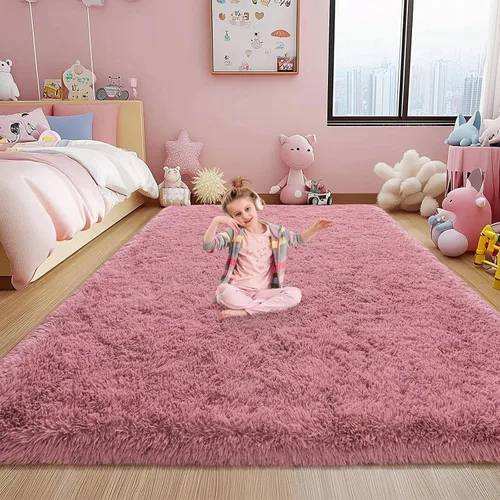 Miniatura 36 de Alfombra pequeña rosa para dormitorio, alfombras de área esponjosas peludas de 2x3 pies para habitación de niñas y niños, alfombra suave