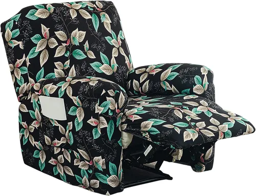 Miniatura 31 de NILUOH Funda para sillón reclinable, 4 piezas, elástica, estampada, con bolsillo lateral, funda para sofá reclinable, antideslizante, ajustable, 16