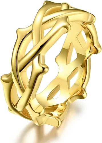 Anillos de acero inoxidable vintage con corona de espinas de Jesús para hombres y mujeres, anillo de la suerte con forma de rama de vid
