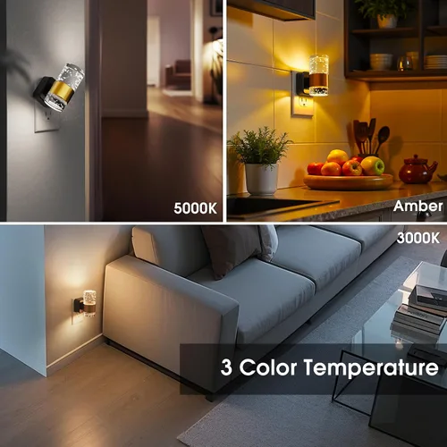 Miniatura 6 de Luz nocturna para enchufar en la pared, regulable, con sensor crepuscular, 3 colores de luz, blanco suave, blanco frío y ámbar, brillo ajustable
