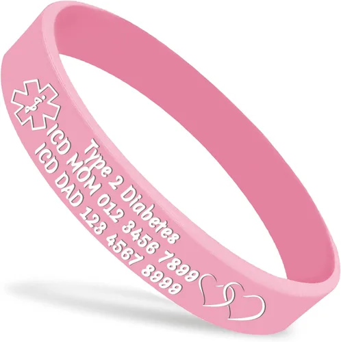 Miniatura 15 de Pulseras de silicona de alerta médica personalizadas, pulseras de identificación médica, pulseras de emergencia deportivas personalizadas para Blanco