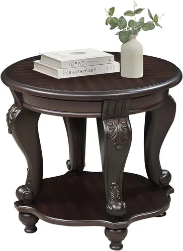Miniatura 12 de Mesa de café ovalada de madera para sala de estar, mesa de café de dos niveles de madera maciza con estante de almacenamiento abierto, mesa