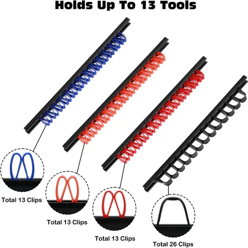 Miniatura 4 de Organizador de destornilladores y llaves, 10 piezas, colgador de llaves de riel de plástico con clips, soporte para herramientas de tablero