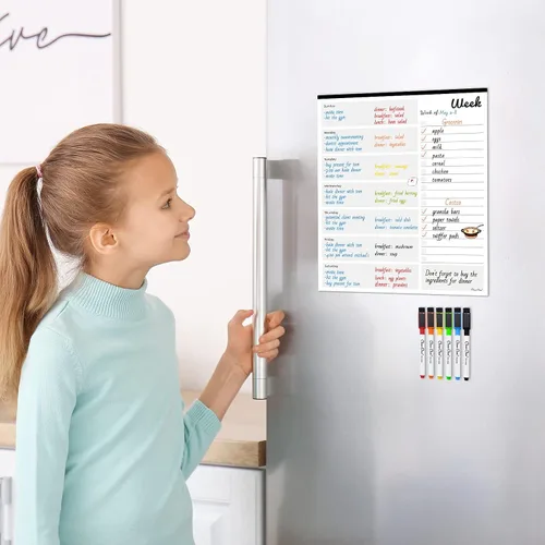 Miniatura 5 de Calendario semanal magnético de borrado en seco – Calendario semanal de borrado en seco de 10 x 12 pulgadas para refrigerador – 6 marcadores