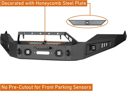 Miniatura 7 de Hooke Road Parachoques delantero Ram 1500 con placa de cabrestante y luces LED para Dodge Ram 1500 2013-2018 (excluye Rebel) y camioneta Ram 1500