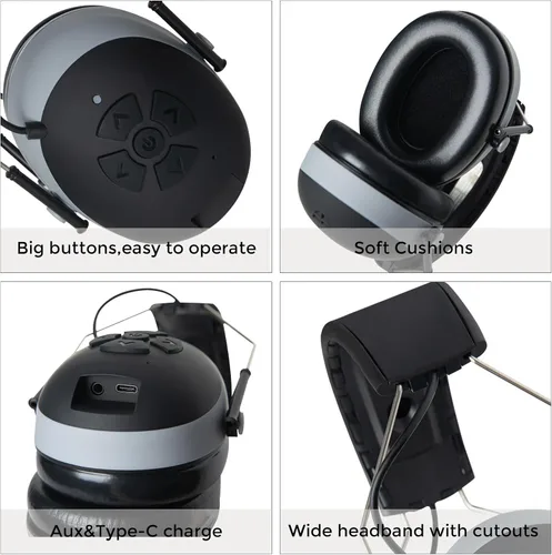 Miniatura 7 de Protección auditiva Bluetooth NRR 25dB micrófono integrado, protección auditiva recargable con Bluetooth, auriculares con cancelación de ruido manos