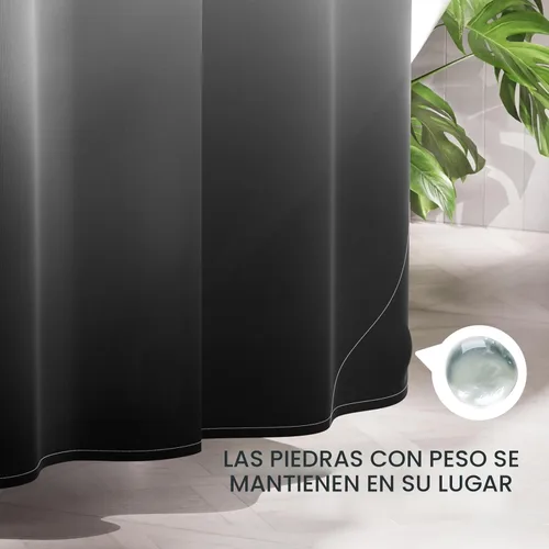 Miniatura 7 de AmazerBath Cortina de ducha, juego de cortina de tela ombre negra con 12 ganchos, cortina de ducha lavable de tela en negro y blanco, cortina