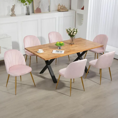 Miniatura 4 de Juego de 4 sillas de comedor de terciopelo, sillas de comedor modernas tapizadas de mediados de siglo, sillas decorativas sin brazos con patas