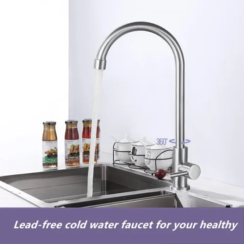 Miniatura 2 de Solo grifo de agua fría, níquel cepillado, acero inoxidable de un solo mango, grifos de un solo agujero, grifo de fregadero de agua fría de arco