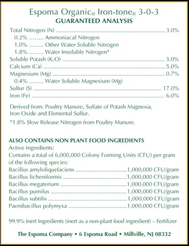 Miniatura 3 de Espoma Fertilizante orgánico de tono hierro 3-0-3 y alimento vegetal orgánico para ayudar a corregir la deficiencia de hierro (clorosis). Bolsa de 5