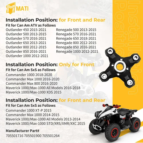 Miniatura 2 de M MATI Buje de rueda delantera/trasera para Can Am Outlander Renegade Commander Maverick 1000 850 800 650 570 500 450 705501716 705501900 705501264