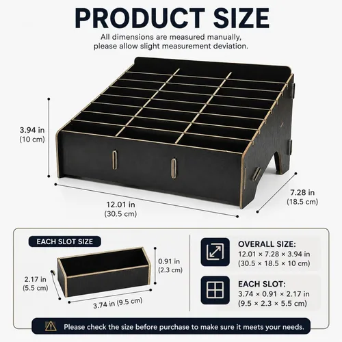 Miniatura 6 de XICHENGSHIDAI Soporte para teléfono celular con 24 ranuras para aula, caja de almacenamiento de teléfono con aspecto de madera y organizador de Negro