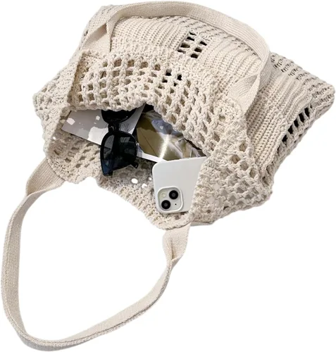 Miniatura 21 de ENBEI Bolsa de playa para mujer, diseño hueco de punto de ganchillo, elegante para la playa, viajes y uso diario