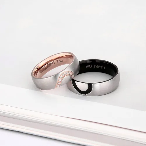 Miniatura 4 de ANAZOZ Anillo de promesa de corazón de amor real para parejas, de acero inoxidable, anillo superior, 0.236in