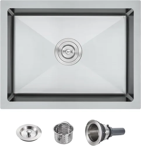 Miniatura 19 de POPFLY Fregadero de cocina de montaje inferior de 20 pulgadas, fregadero de acero inoxidable 304 de 20 x 17 pulgadas, calibre 18, cuenco cuadrado