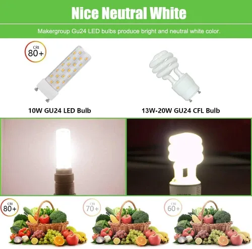 Miniatura 2 de GU24 Bombilla LED blanca neutra 4000K-4500K de alto brillo para ventilador de techo de baño, 13 W, 18 W, 23 W, T2, reemplazo de luz CFL en espiral