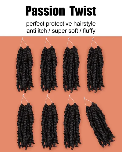 Miniatura 6 de Pelo Passion Twist de 8 pulgadas, trenzas de ganchillo pretrenzadas, paquetes de 8 paquetes (1B/negro natural)