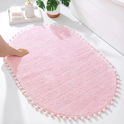 Miniatura 23 de YIRDDEO - Alfombra de baño verde oliva con pompones para baño, antideslizante, linda alfombra de baño boho con pompones ovalados absorbentes